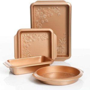 Gibson Country Kitchen 4 pc Embossed Nonstick Bakeware Set, 4-Piece, Copper